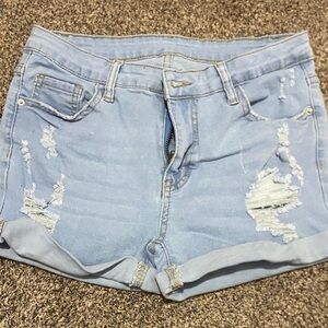 SHEIN Light Blue Ripped Jean Shorts